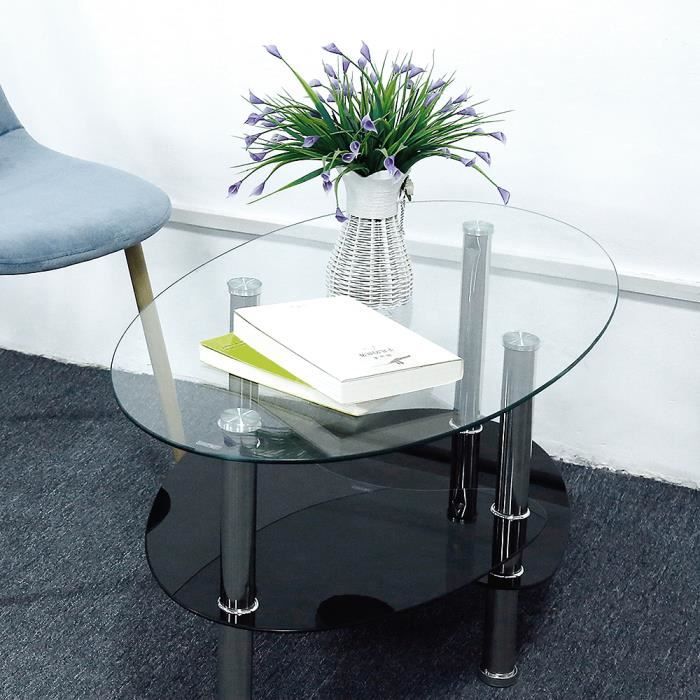 Table basse en verre trempé noir et transparente 90*50*43cm