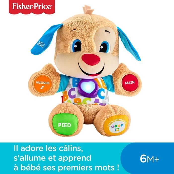 Fisher-Price Puppy Eveil Progressif jouet bébé, peluche interactive, plus de 75 chansons et 3 niveaux d'apprentissage, V. française