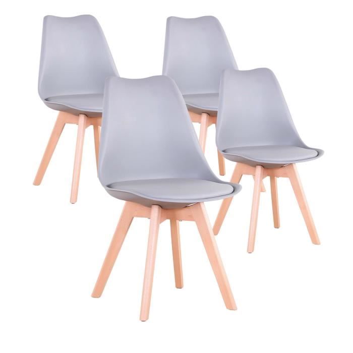 EGOONM Lot de 4 Chaises Scandinaves Grises Lorenzo Chaise de salle à Manger Design en Simili cuir et bois massif