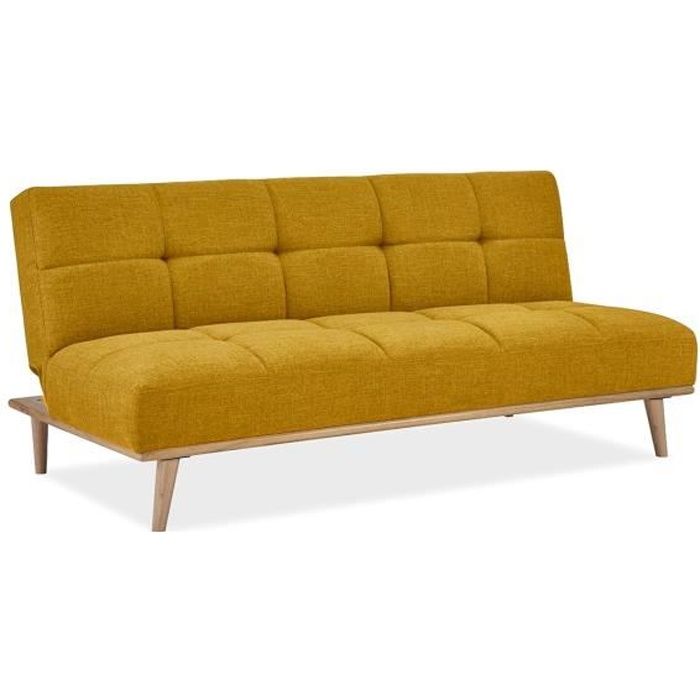 Banquette clic clac sacandinave 3 places jaune en tissu