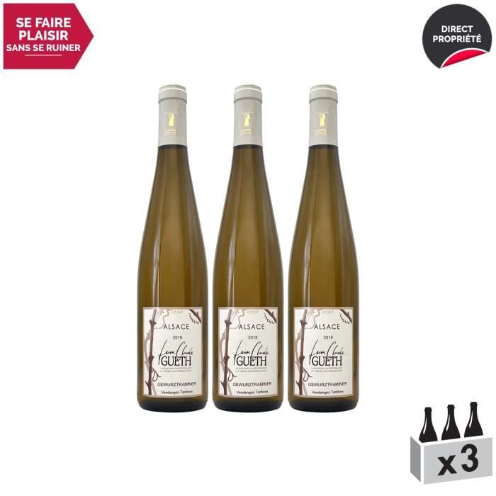 Alsace Douceur Gewurztraminer Vendanges Tardives Blanc 2018 - Lot de 3x75cl - Domaine Gueth - Vin AOC Blanc d' Alsace - Cépage