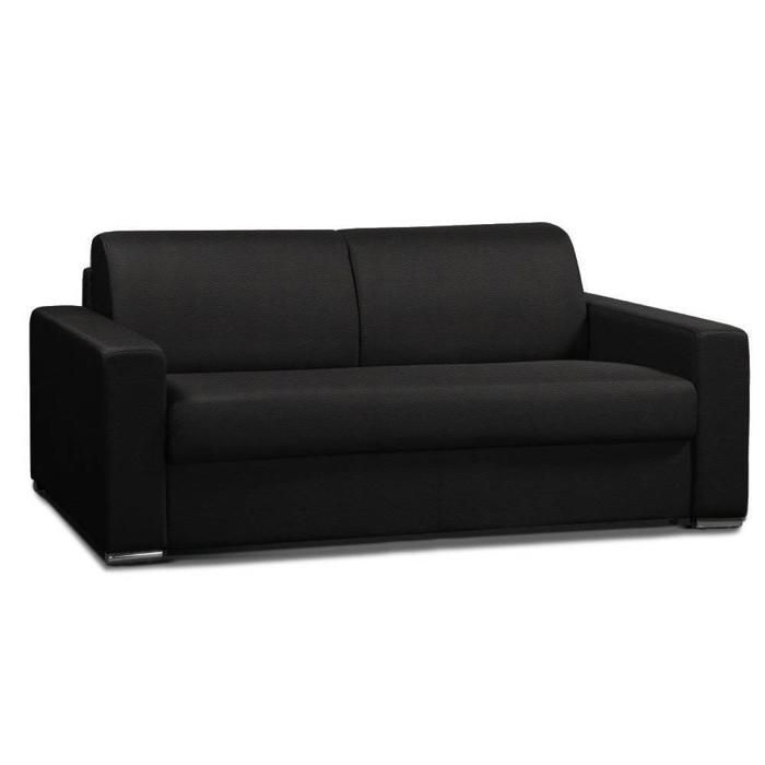 Canapé convertible 2- ALLURE matelas mémory 20cm lattes 120cm polyuréthane noir noir cuir recyclé Inside75