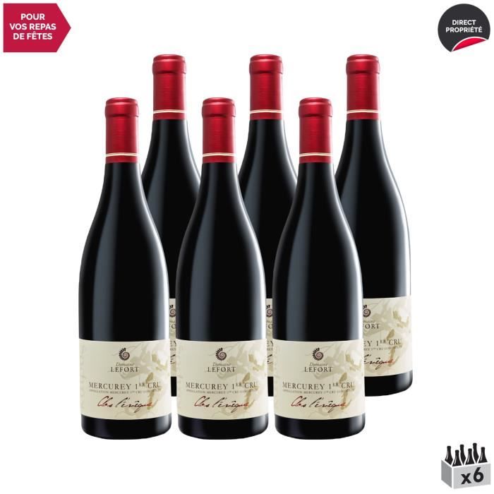 Mercurey 1er Cru Le Clos l'Evêque Rouge 2018 - Lot de 6x75cl - Domaine David Lefort - Vin AOC Rouge de Bourgogne