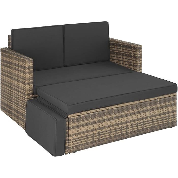 800884 Salon de Jardin Extérieur Modulable 2 Places en Résine Tressée 1 Canapé 1 Tabouret Coussins Inclus - Diverses Couleurs 41