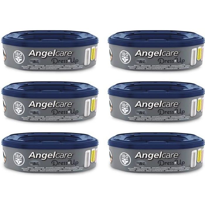 Angelcare - Dress Up - Recharges Octogonales pour Poubelle à Couche Dress up - Anti Odeurs et Grande Capacité - Lot de 6