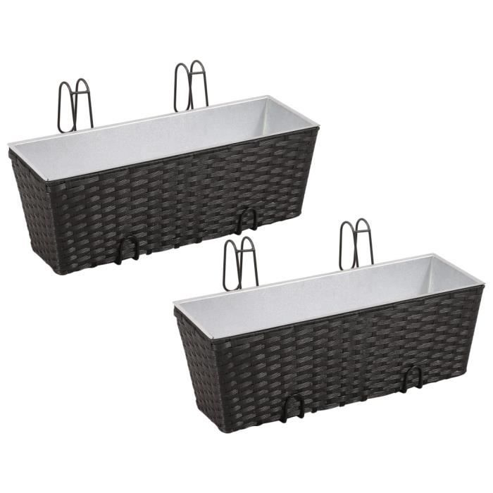 DEX® Lot de 2 Bacs Pot de Fleurs Trapèze en Rotin Noir 50 cm