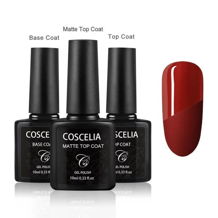 Base Coat Top Coat & Top Coat Mat Vernis Semi Permanent 3 x 10ml UV LED Vernis à Ongles Soak Off Top Coat Mat Semi Permanent