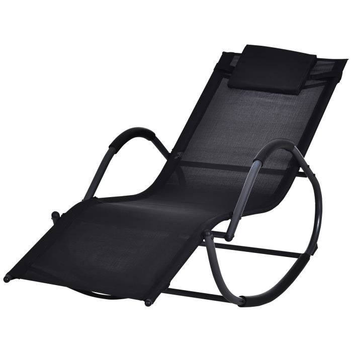 Chaise longue à bascule rocking chair design contemporain métal textilène dim 160x61x79cm Noir