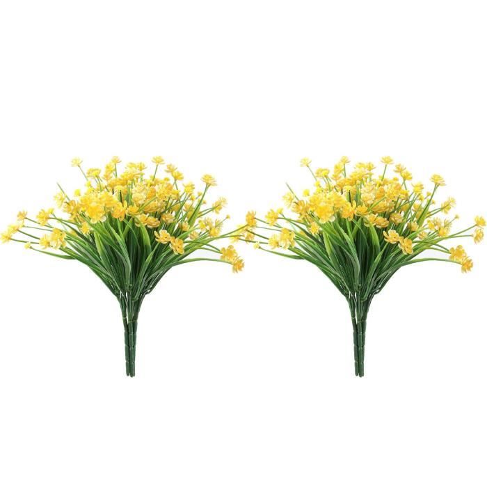 12Pcs Fleur Artificielle en Plastique ExtéRieur Arbuste Plante Jardin Mariage Ferme IntéRieur ExtéRieur DéCoration (Jaune)
