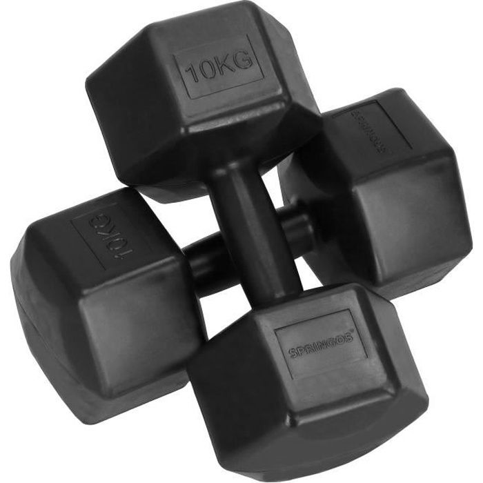 SPRINGOS® Haltères 2x 10 kg Hexagon Dumbbells Entraînement de force pour la gymnastique et le fitness