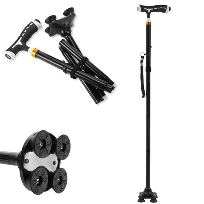 Bâton de Marche Pliable Téléscopique en Aluminium Ultra Léger avec Lumière LED pour Trekking Voyage Sport Escalade Ski Alpenstock