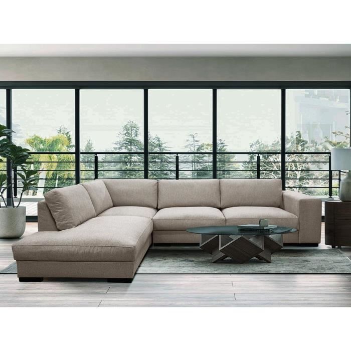 Canapé d'angle Beige Tissu Design Grand