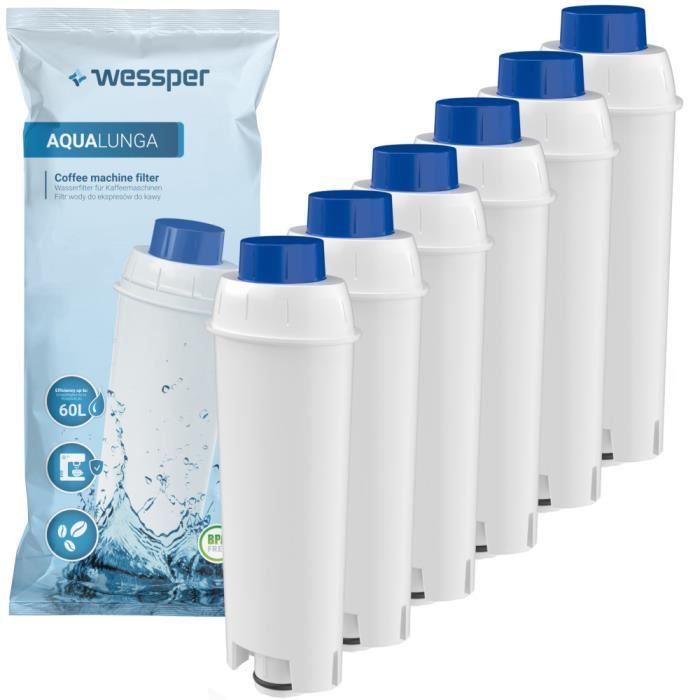6x Wessper Filtre à eau, pièces de rechange pour cafetiere DeLonghi Magnifica S ECAM 22.320.B
