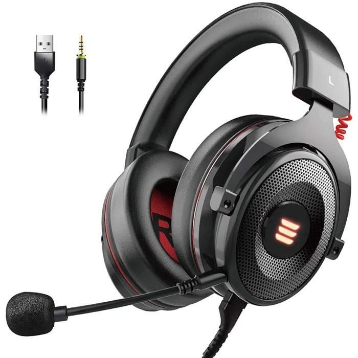 Casque Gamer Xbox One, EKSA E900 Pro Casque Gaming avec Port USB et 3,5 mm, Casque PS4 avec Son Surround 7.1, Casque PC avec Microph