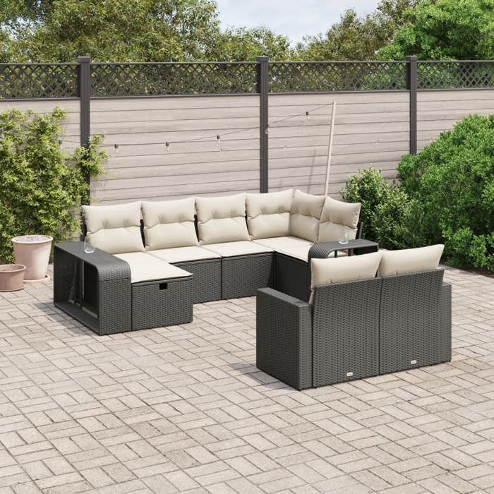 vidaXL Salon de jardin 10 pcs avec coussins noir résine tressée 3266236