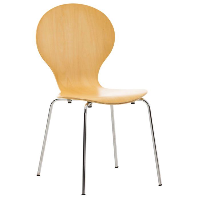 Chaise de cuisine salle a manger x1 empilable dossier arrondi en bois clair et metal chrome 10_0000017