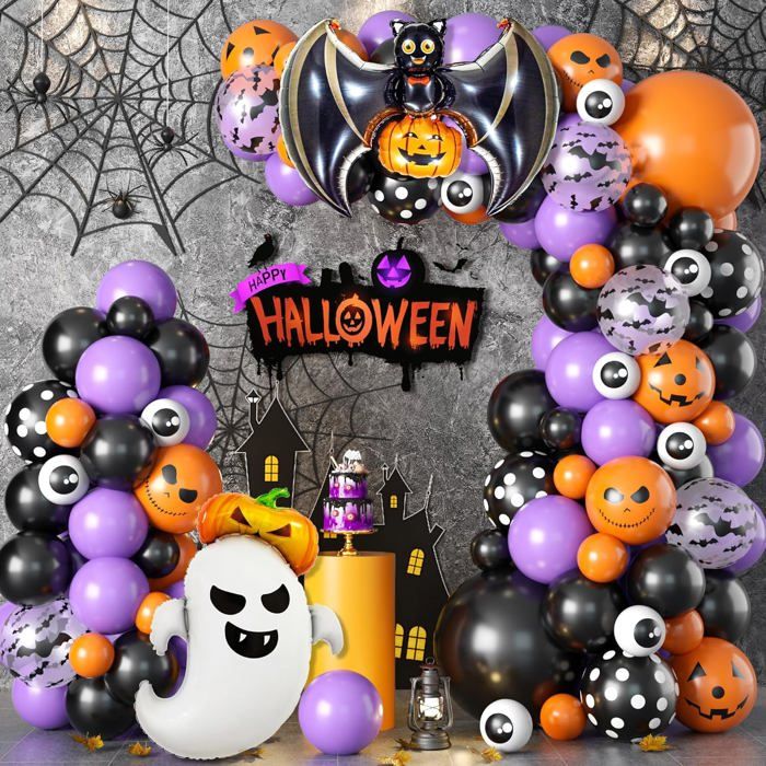 6 Ballons Latex Halloween - Sorcières, Chauves-souris Et Inscriptions - 30 Cm, Multicolore