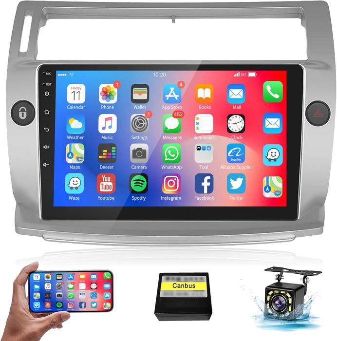 Autoradio Android 9 Pouces Pour Citroën C4 2004-2009 / C-QUATRE 2008-2011 - 4G+64G, CarPlay/Android Auto, GPS, Caméra De Recul