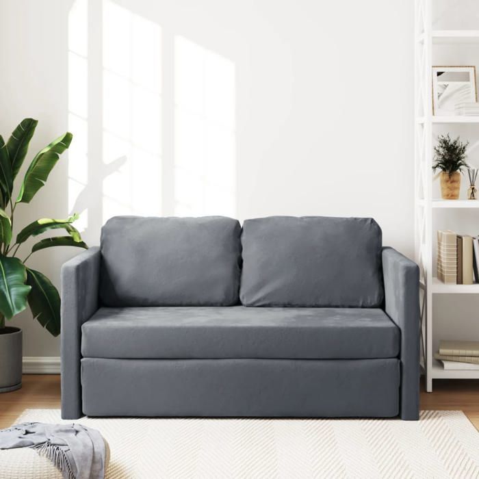 Lit banquette 2 places - convertible - Canapé-lit 2 en 1 gris foncé 122x204x55 cm velours CAL8871903