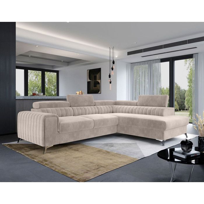 Talisay - canapé dangle droit - 5 places - convertible avec coffre - en velours - Beige