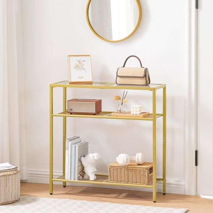 HOOBRO Table Console Table dAppoint avec 2 Étagères Table Canapé pour Couloir Entrée Salon Chambre et BureauDoré