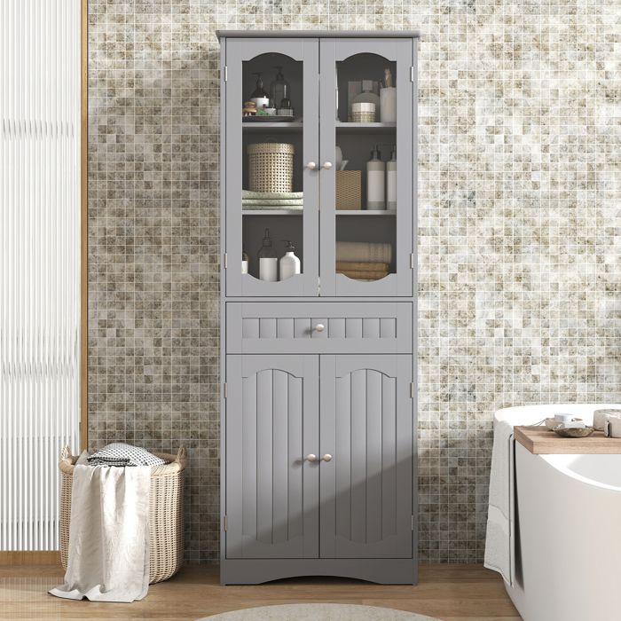 COSTWAY Colonne Salle de Bain Armoire Haute à 4 Portes 1 Tiroir 2 Etagères Réglables Salle de Bain Cuisine 60x30x160 cm Gris COSTWAY Colonne Salle de Bain Armoire Haute à 4 Portes 1 Tiroir 2 Etagères Réglables Salle de Bain Cuisine 60x30x160 cm Gris