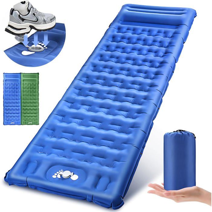 Matelas Camping Matelas Autogonflant Confortable Amélioré 13cm Dépaisseur Matelas Gonflable 1 Place Portable avec Oreiller