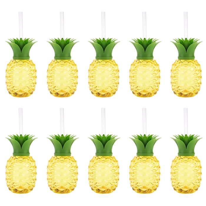 Tasse DAnanas en Plastique Tasse avec Paille Décoration de Fête DAnniversaire Luau Tasse à Boire de Plage DÉté