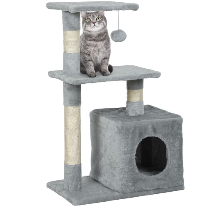 Comparer les prix de Arbre à chat - PawHut hauteur 815 cm - avec poteaux en sisal 2 plate-forme niche balle - tissu peluche - gris foncé