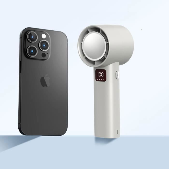 Ventilateur portatif à charge rapide USB silencieux en mode froid 100 vitesses avec affichage numérique blanc - Cjykkv