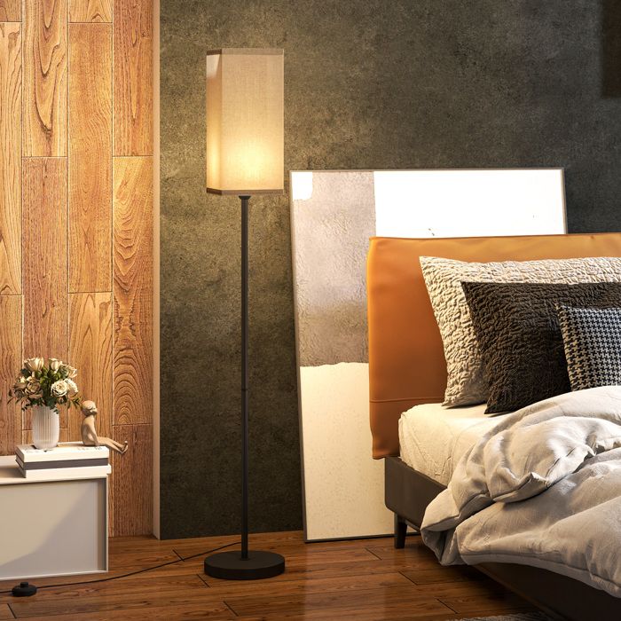 Lampadaire sur pied salon lampe salon sur pied avec abat-jour beige effet lin interrupteur à pied Ø 25 x 161 5 cm noir