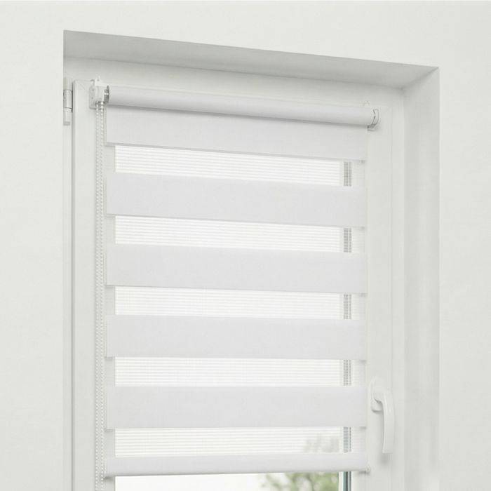 Estika - Store enrouleur jour nuit sans perçage sur mesure - Couleur Blanc - 60x220 cm - Intérieur