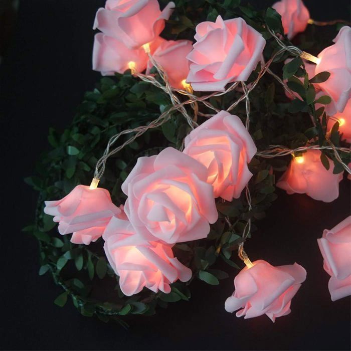 3 mètres 20 roses alimentées par batterie rose guirlande lumineuse LED guirlande lumineuse créative de fleur de rose