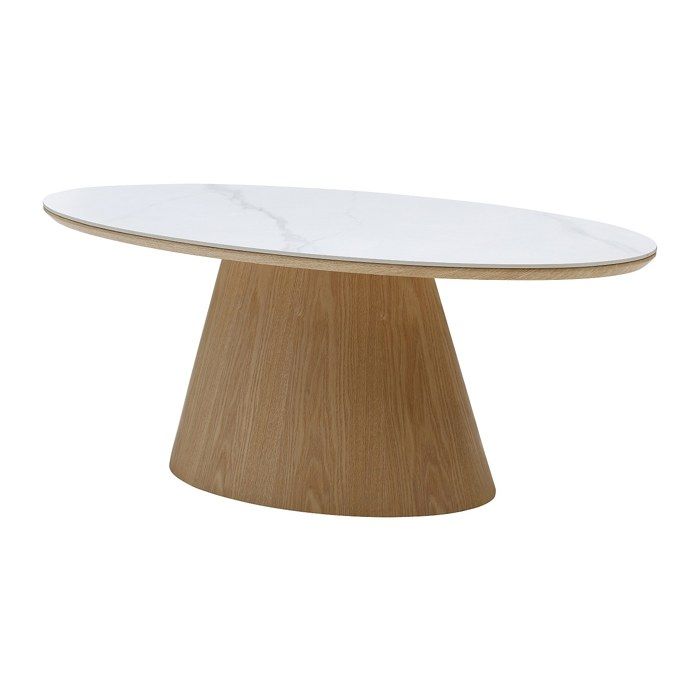 Table basse en céramique et placage chêne - Effet marbre blanc et naturel clair - ANTELADA