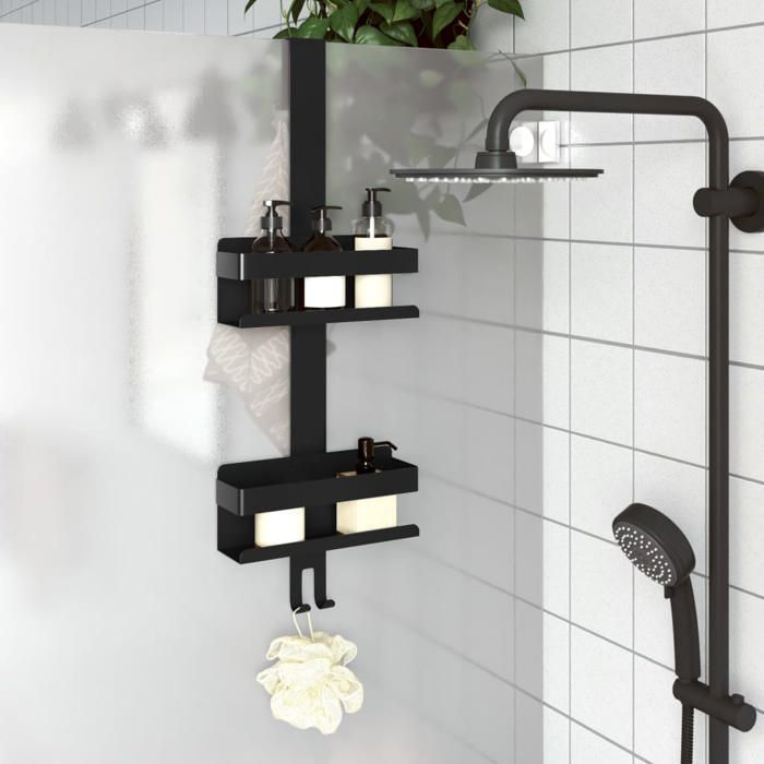 Support de douche suspendu - vidaXL - Noir mat - Acier inoxydable 304 brossé - 70 cm - 24x6 5x10 cm - Capacité 20 kg