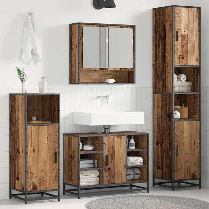 Set de meubles de salle de bain - VIDAXL industriels - armoire de sol - Meuble de rangement et détagère avec étagère Bois Ancien -