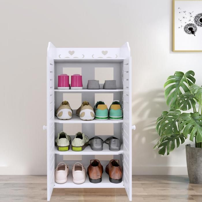 MEUBLE À CHAUSSURES ÉCOLOGIQUE EN PP À DOUBLE PORTE - YIYI - MEUBLE DE RANGEMENT À 4 NIVEAU - 40*35*90CM - BLANC