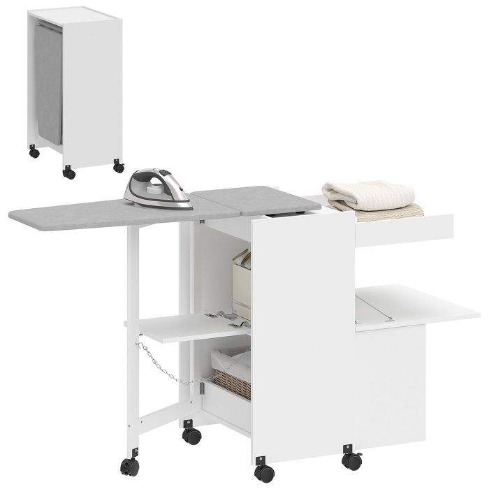 Meuble à repasser - HOMCOM - table à repasser pliante - charnières à fermeture douce - 154 x 55 x 87 cm - MDF - blanc