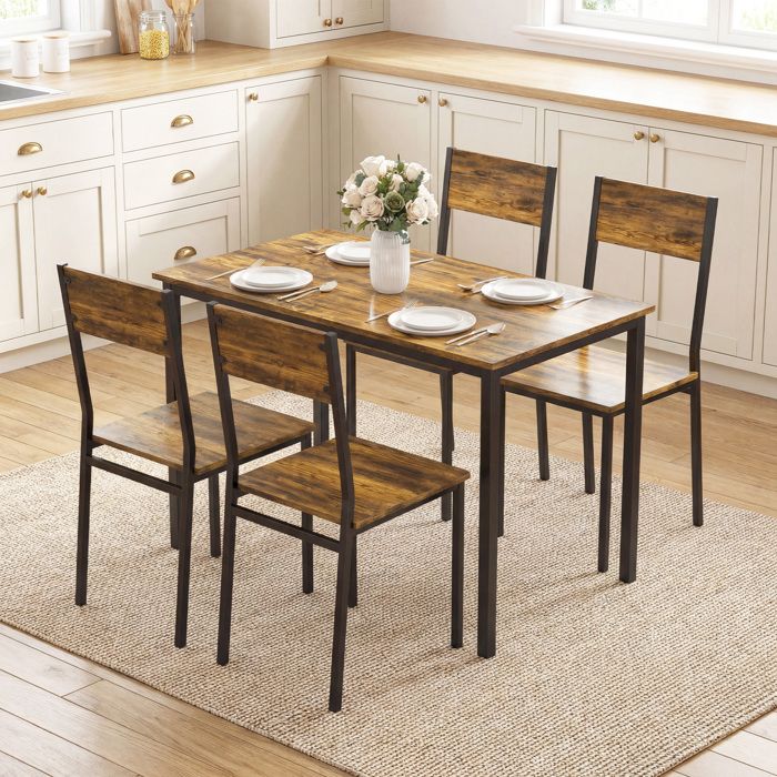 Ensemble table salle à manger avec 4 chaises table de cuisine avec chaises 4 personnes pieds en métal brun rustique