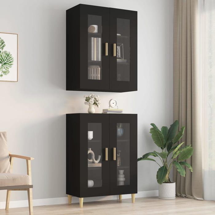 LE SOLDEPlacard mural de cuisine/Vaisselier Haut - PARAJ - Armoire suspendu - suspendue Noir 695x34x90cm@16269