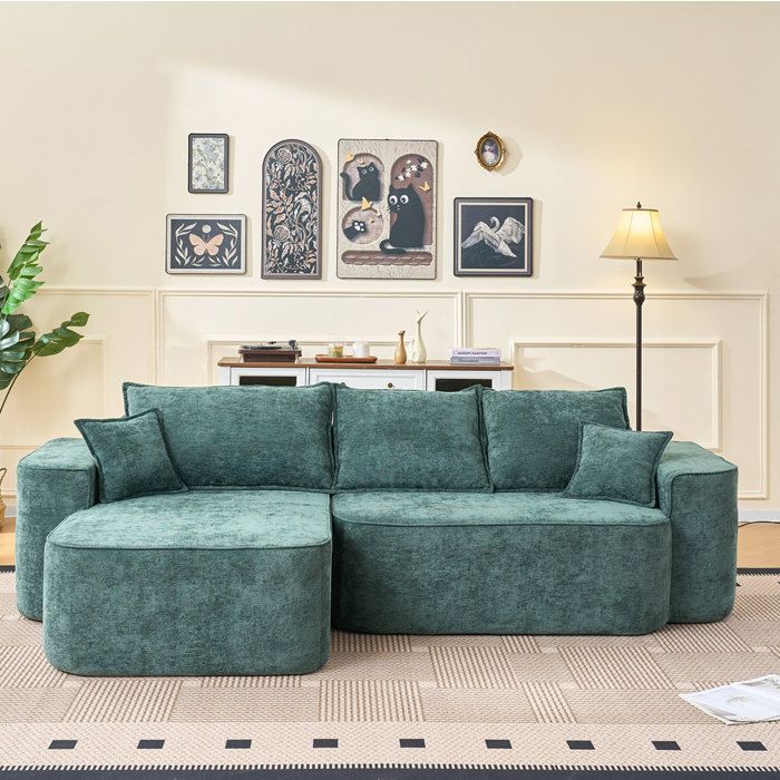 Canapé d’angle modulable 3 places vert 262 cm assise profonde sans montage chenille