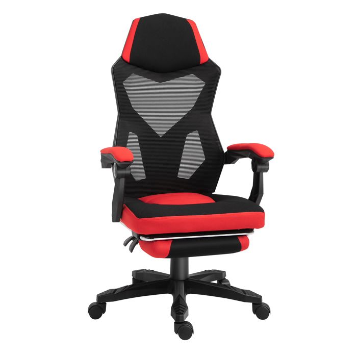 Fauteuil bureau - Zephmum - ergonomique inclinable repose-pieds mesh 58x63x112-122 cm noir rouge