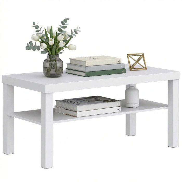 Table basse de salon - HOMCOM - 2 niveaux avec étagère de rangement - rectangulaire - MDF - 90x45x44 5cm - blanc Table basse de salon - HOMCOM - 2 niveaux avec étagère de rangement - rectangulaire - MDF - 90x45x44 5cm - blanc