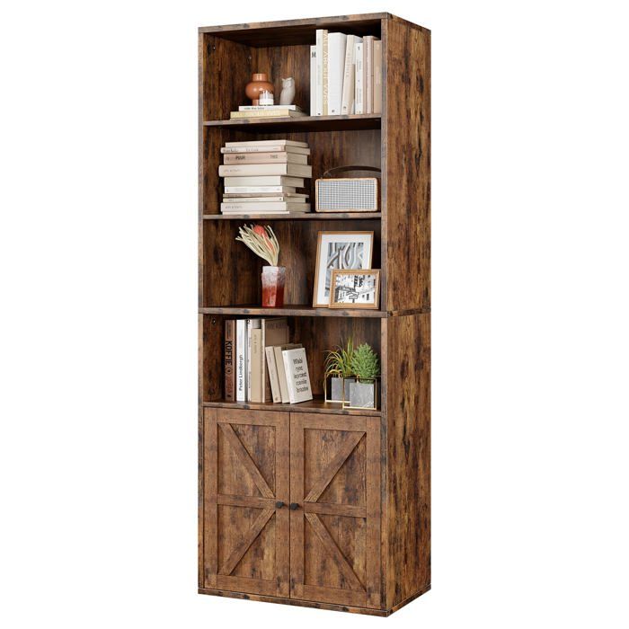 Bibliothèque campagne 6 niveaux 71 4 marron profondeur 11 8 portes salon chambre bureau