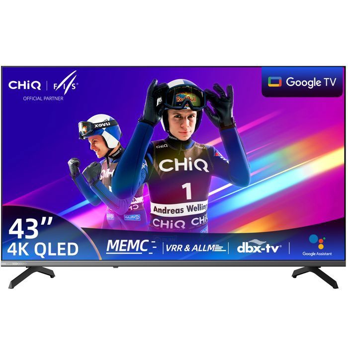 CHiQ U43QST TV Connectée 43 Pouces 4K UHD QLED Google TV Dolby Audio Contrôle Vocal Design Métal Ultra Mince WiFi