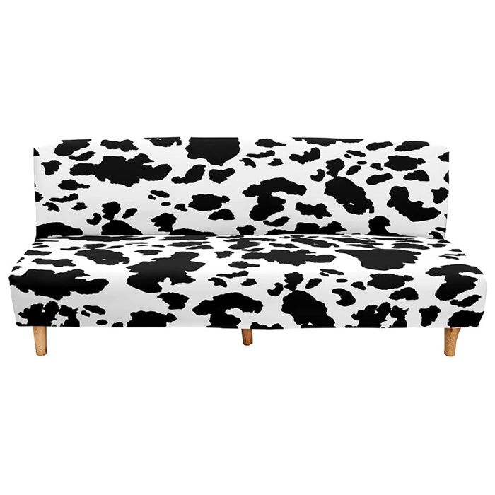 Housse extensible de canapé-lit clic clac sans bras motif vache spandex antidérapant taille M (160-190 cm)
