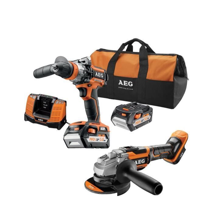Pack brushless perceuse visseuse AEG 18V BSB18CBL Meuleuse 18V BEWS18 125BL 0 2 batteries 5.0Ah chargeur JP18A2LI
