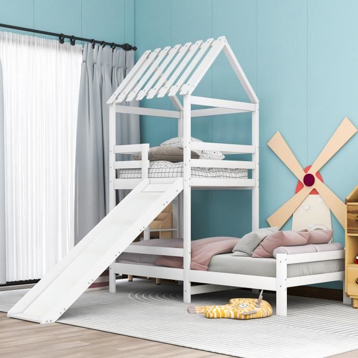 Lit cabane enfant200x90cm & 100x90cm,Lit toboggan avec échelle à angle droit Cdiscount Maison