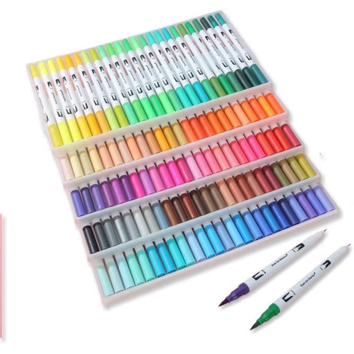 Kit Art Complet 70 Pièces – 24 Feutres Double Pointe + 24 Crayons De Couleur + Fusain – Sac De Rangement Inclus