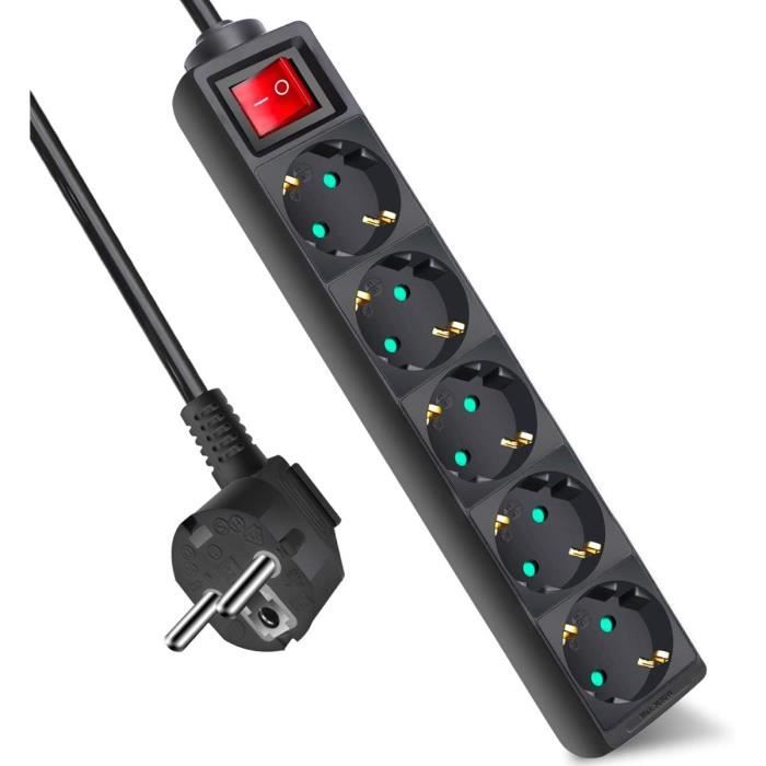 Multiprise Avec 5 Prises Et Interrupteur, Câble 3M Pour La Maison, Le ...